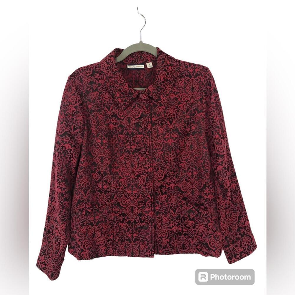 Croft&Barrow Cropped Brocade Boxy Jacket Covered Buttons